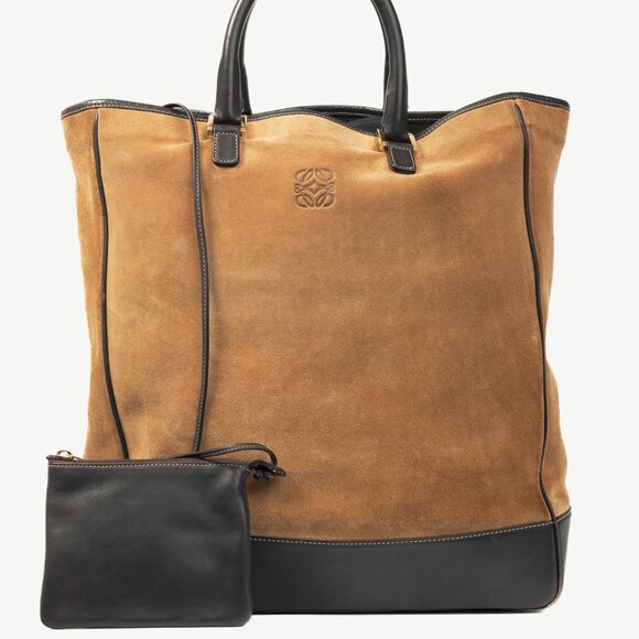Loewe Amazona Oro Suede & Marron Leather Tote Bag - Picture 1 of 13